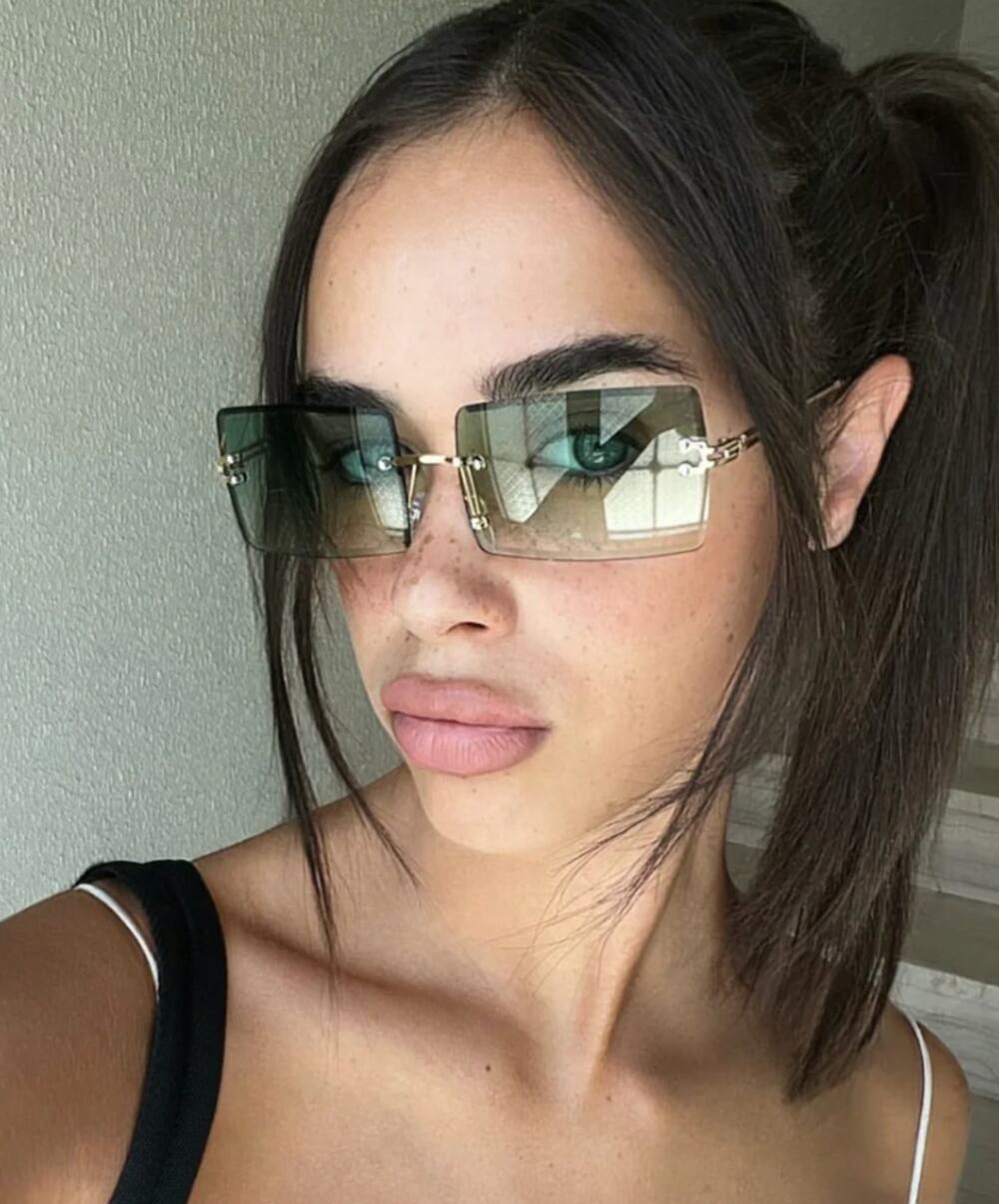 Unisex Rectangular Rimless Green|Blue Tinted  Gold Frame Fashion Sunglasses NEW